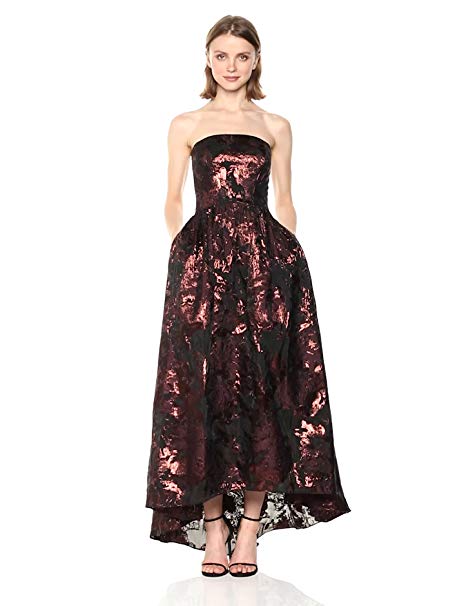 Vera Wang Women's Strapless Printed Metallic Brocade High Low Ballgown