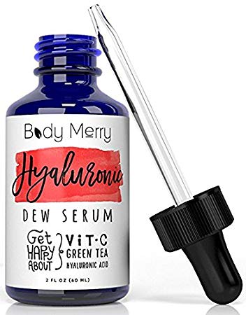 Body Merry Hyaluronic Dew Serum - Hyaluronic Acid Serum for Face & Neck Anti-Aging Skincare w Natural Vitamins C   E, Organic Aloe & Green Tea for Intense Hydration & Radiant Skin