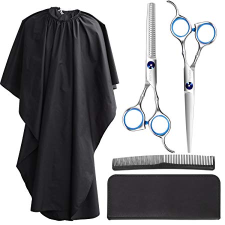 Frcolor Hairdressing Scissors Set, Hair Thinning Scissors Barber Shears Hair Cutting Scissors with Barber Cape For Women Kids Men