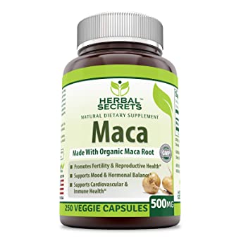 Herbal Secrets Maca 500 Mg 250 Veggie Capsules (Non-GMO) - Supports Reproductive Health, Mood, Hormonal Balance, Cardiovascular Health & Immune Health*