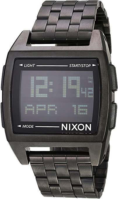 NIXON Base A1107 - All Black - 100m Water Resistant Men's Digital Fashion Watch (38mm Watch Face, 20mm Stainless Steel Band)