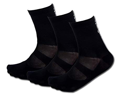 Tommaso Cycling and Spinning Socks Moisture Wicking 3 Pack, Black, White, High, Low Cut