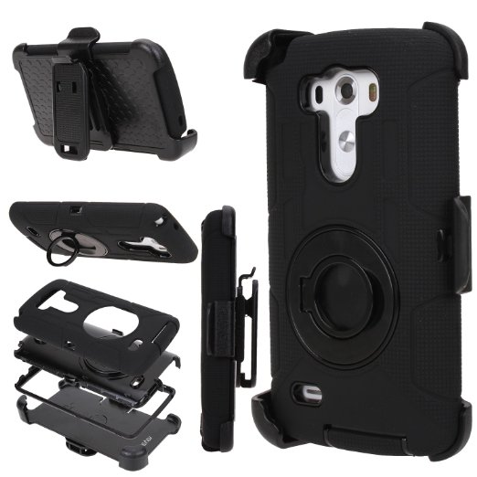 LG G3 case, E LV LG G3 (HOLSTER DEFENDER) Case Cover - SHOCK PROOF / IMPACT RESISTANT Dual Layer Heavy Duty Holster Full Body Protection - case cover for LG G3 - BELT BLACK