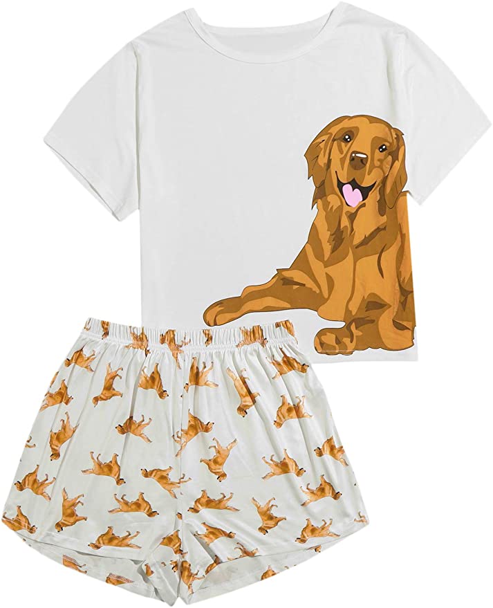 DIDK Women's Cute Rabbit Print Tee and Shorts Pajama Set Sleepwear