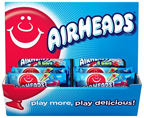 Airheads Variety 5 Full Size Bars Pack with Counter Display, Assorted Flavors, 18 Pack (90 Bars Total)