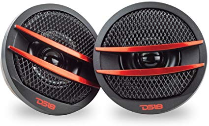 DS18 TX1R Tweeter X1 1.38-inch 200 Watts Max PEI Dome Ferrite Tweeters with Mounting Kit Angle, Flush, Surface - Set of 2 (Black/Red)
