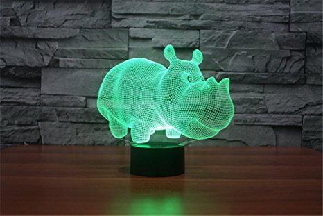 ATC Novelty Cartoon Small Rhinoceros 3D Hologram Illusion Effect USB LED Night Light Table Lamp For Nursery Baby Kids Room Decoration