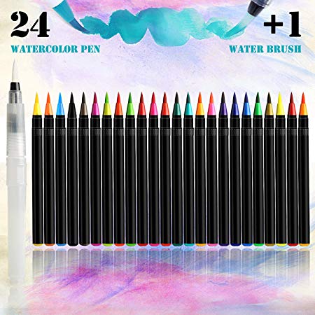 Real Brush Pens Xpassion 24 Colours Art Paint Markers with Water Brush for Watercolour Painting Colouring Calligraphy Drawing Professional Pen Brushes for Artists and Beginner Painters Kids and Adults