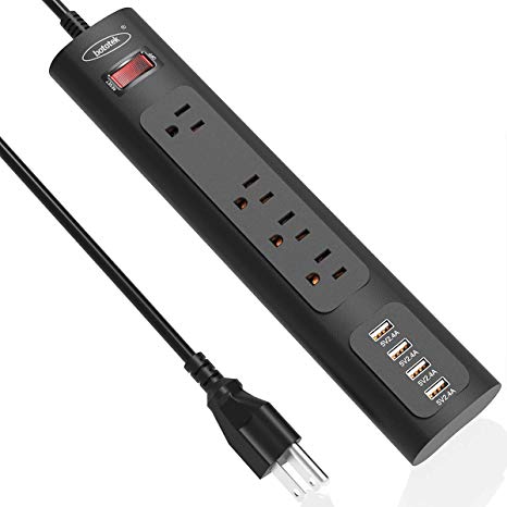 Bototek Surge Protector Power Strip with 4-Port USB Charging Ports and 4 AC Outlets,1250W USB Power Strip with 6 Feet Long Cord for Smartphone Tablets Home,Office & Hotel- Black