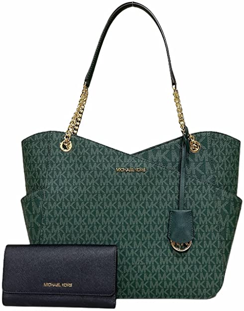 MICHAEL Michael Kors Jet Set Travel Large Chain Shoulder Tote bundled with Michael Kors Jet Set Travel Trifold Wallet