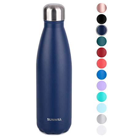 SUNWILL Insulated Stainless Steel Water Bottle Powder Coated Navy Blue, Vacuum Double Wall Sports Water Bottle 17oz, Cola Shape Travel Thermal Flask