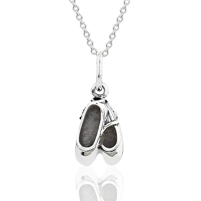 Children's 925 Sterling Silver Ballerina Ballet Slippers Dancer Pendant Necklace, 17 inches