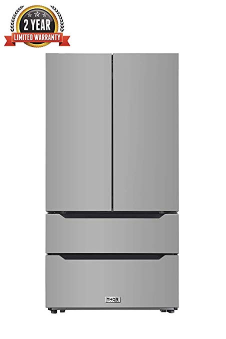 Thor Kitchen 36 Inch Wide 22.5 cu.ft Stainless Steel Refrigerator with Automatic Ice-maker, Counter Depth French Door - Certification UL - 2 Years of Warranty (Silver)