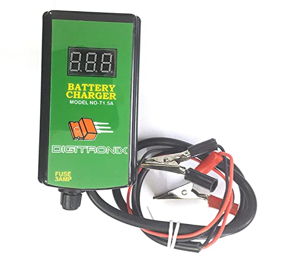 DigiTronix- CAR Bike Battery Charger/Lead Acid Battery 12V Charger with Digital Voltage Display - T1.5A(Green)