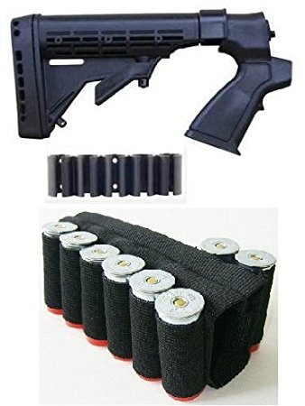 Ultimate Arms Gear Mossberg Maverick 88 12 Gauge Shotgun Package Kit Set Stock, Black   Recoil Butt Pad   8 Round Ammo Shot Shell Cartridge Holder, Black