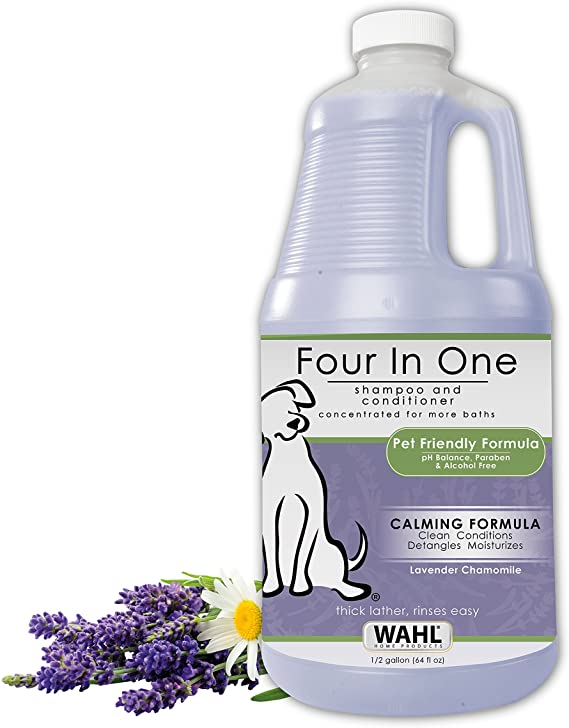 Wahl Professional Animal 4-in-1 Calming Pet Shampoo – Cleans, Conditions, Detangles & Moisturizes with Lavender Chamomile – 64 Oz (821000-050)