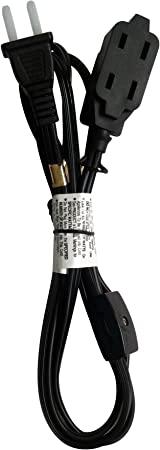 3-feet 16/2 Household Extension Cord with Thumb Wheel On/Off Switch Black