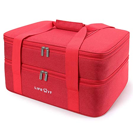 Lifewit Insulated Casserole Dish Carrier Thermal Lasagna Lugger for Potluck Parties/Picnic/Beach (Red-Double)