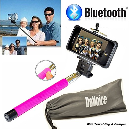 Selfie Stick iPhone 6 - Best Selfie Stick - Bluetooth Selfie Stick iPhone 7 6 6s Plus SE 5 5s 5c 4 4s - iPhone Selfie Stick with Remote (Pink) Monopod Extendable Pole Galaxy S5 S6 S7 - DaVoice