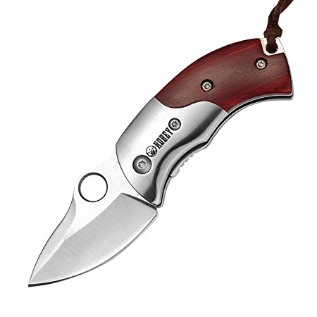 KUBEY Mini EDC Gentleman Pocket Folding Knife, Rosewood & Mirror Steel Scales Handle, 2-2/3-Inch Closed