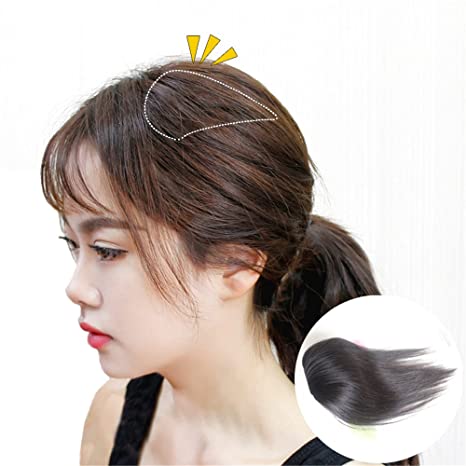 Susanki 2 Clips in Human Hair Top Crown Closure for Thinning Hair 10" Women's Topper Wiglet Hairpieces (Off Black)