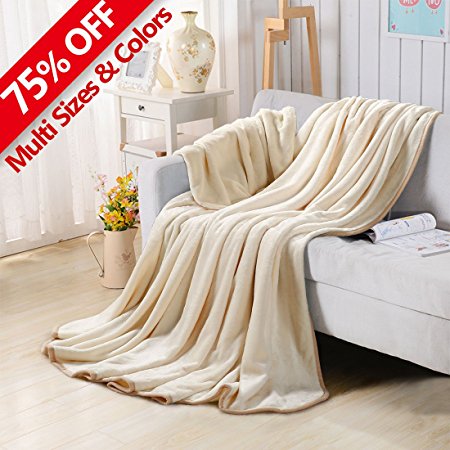 Fleece Blankets for The Bed Extra Soft Brush Fabric Super Warm Sofa Blanket (Queen-90X90inch,Ivory)