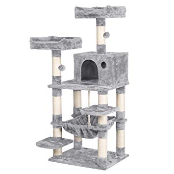 Yaheetech 58” Luxurious Multi-Level Cat Tree Condo Kitten Tower Play House with Scratching Posts Perches Hammock for Kittens, Cats and Pets