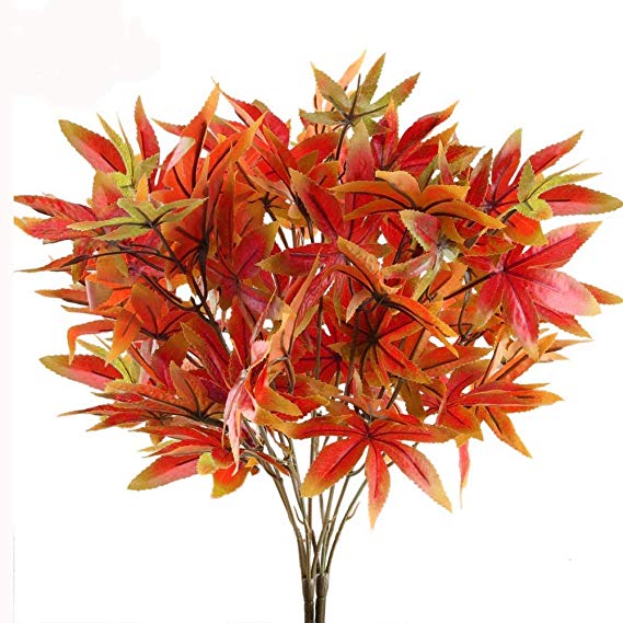 Artificial Maple Leaves Branches Autumn Leaves 3 Bundles Fall Decorations Outdoor UV Resistant Greenery Shrubs Plants Artificial Fake Flowers Indoor Outside Hanging Planter Home Garden Decor