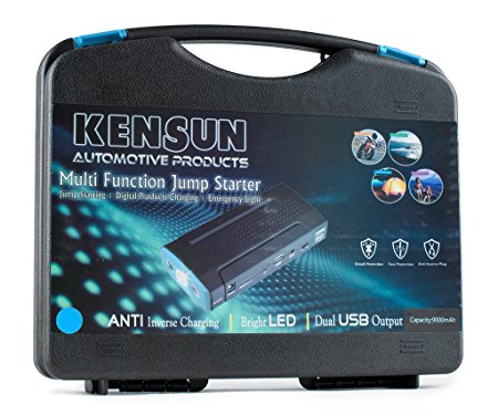 Kensun Tough Powerful and Versatile Portable Power Bank and Car Jump Starter - Q7 - 12000mAH - Blue - Hard Case