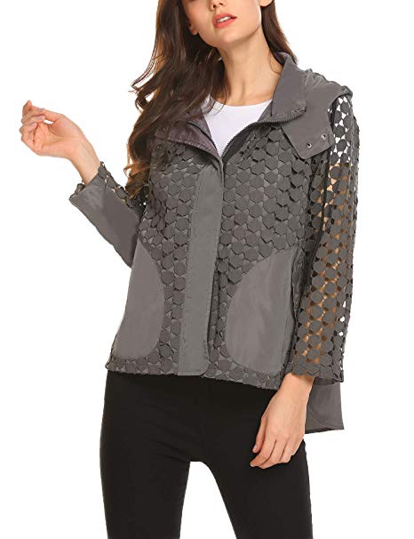 ANGVNS Women's Hoodie Hollow Out Zip Casual Jacket Long Sleeve Windbreaker Lightweight Spring Activewear Hooded Jacket