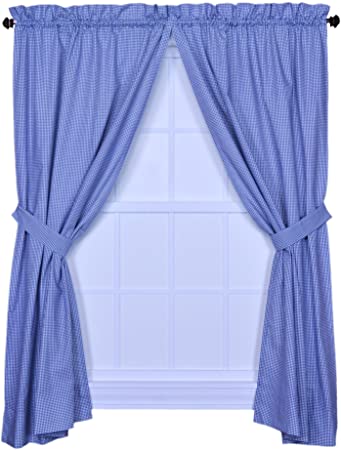 Ellis Curtain Logan Gingham Check Print 68-Inch by 84-Inch Tailored Panel Pair with Tiebacks, Blue