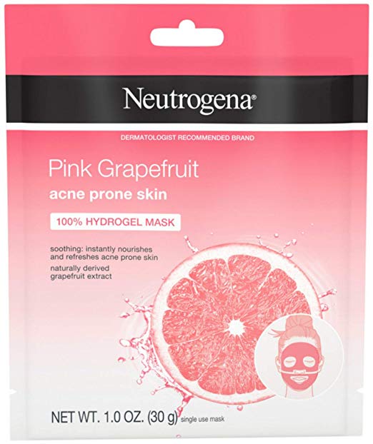 Neutrogena Pink Grapefruit 100% Hydrogel Face Mask Acne Prone Skin Naturally Grapefruit Extract, Single-Use Refreshing & Soothing 1.1 oz (Pack of 4)