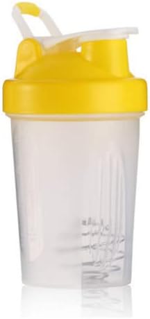 Protein Shaker Bottle Blender for Shake and Pre Work Out, Best Shaker Cup (BPA free) w. Classic Loop Top & Whisk Ball, Kitchen Water Bottle (16OZ-400ML, Yellow Top/Clear Body)