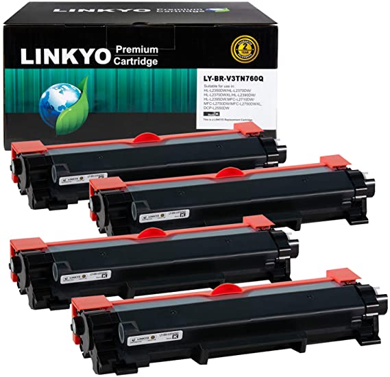LINKYO Compatible Toner Cartridge Replacement for Brother TN760 TN730 (4-Pack, High Yield, Design V3)