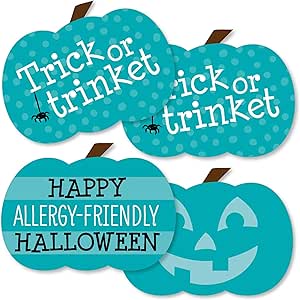 Big Dot of Happiness Teal Pumpkin - Decorations DIY Halloween Allergy Friendly Trick or Trinket Essentials - Set of 20