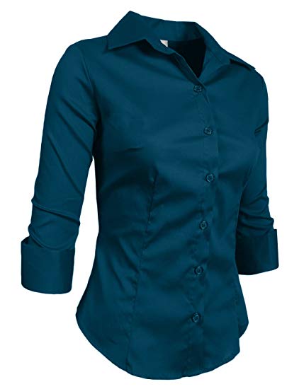 NE PEOPLE Womens Stretch 3/4 Sleeve Roll Up Button Down Shirt