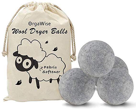 OrgaWise Wool Dryer Balls Set of 6 Pack 100% Organic Zealand Wool Dryer Balls Reusable Natural Fabric Softener Healthy Laundry Life Reduce Wrinkles & Static Cling, Shorten Drying Time (4Pack Wool Dry Balls-Grey)