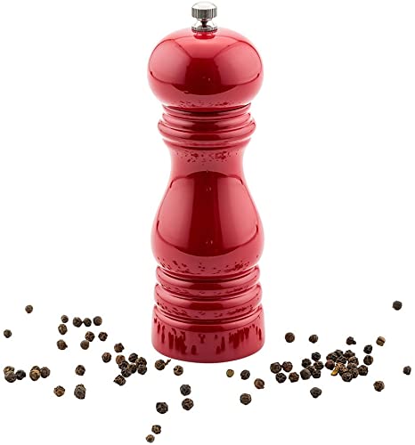 6-IN Classic French Pepper Mill: Perfect for Restaurants, Cafes, and Catered Events - Adjustable Coarseness Pepper Grinder - High Gloss Red Environment-Friendly Rubberwood - 1-CT - Restaurantware