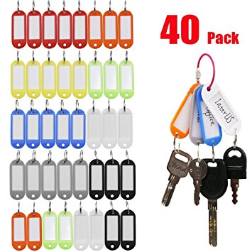 InterUS Key Caps Tags, Id Labels Tags with Split Ring, 40 Pcs in 8 Different Colors