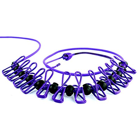 Daixers Portable Travel Outdoor Windproof Clothesline with 12 Clips (purple)