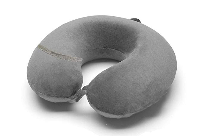 Trajectory Velvet Supercomfy Travel Neck Pillow with Accessories Pocket (Grey)
