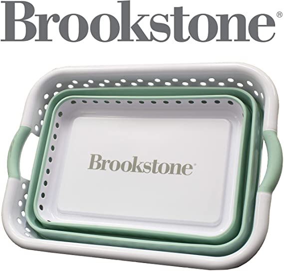 Brookstone BKH1253 Comfort Grip Handles, Smart Space Saving Design, Portable Pop Up Storage Box, only 3 Inches High When Folded, Collapsing Laundry Basket/Mint