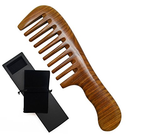 Meta-C Portable Comb – Made From One Whole Piece Of Natural Green Sandal Wood – Wave Handle (Wider tooth)