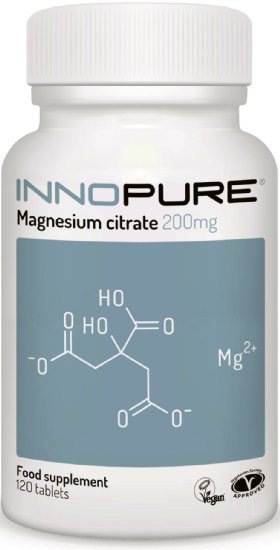 Magnesium Citrate | 120 tablets x 200mg | Maunufatured in the UK | Approved by the Vegetarian Society | Innopure