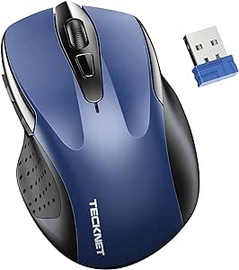 TECKNET Wireless Mouse, Silent Mouse Quiet Click, 2.4G USB Ergonomic Optical Mouse, 4000 DPI Mouse for Computer, Laptop, PC - Blue