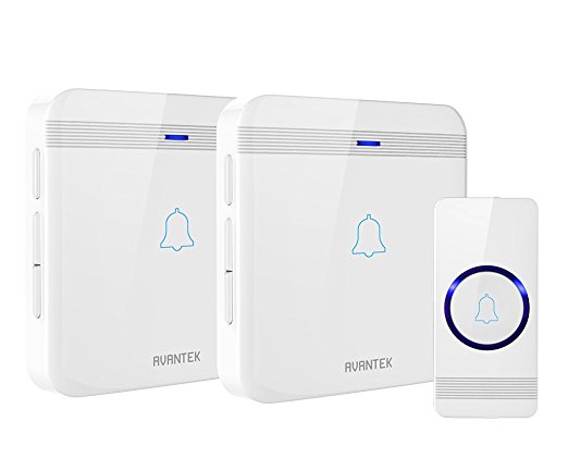 Wireless Doorbell, AVANTEK D-3W Waterproof Chime Kit Operating at Over 1300 Feet with 2 Plug-in Receivers, CD Quality Sound and LED Flash, 52 Melodies to Choose From