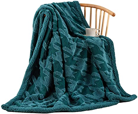 HT&PJ Plaid Sherpa Fleece Throw Blanket Houndstooth Fuzzy Soft Warm Thick for All Seasons Couch Bed Sofa(Green, Throw(50"X60"))