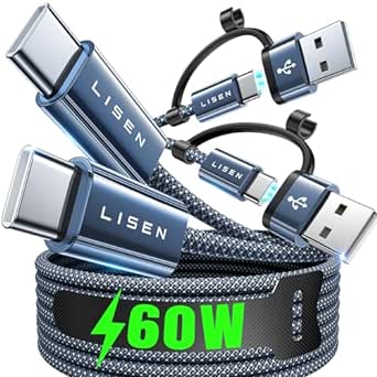 LISEN USBC to USBC Cable 3Pack [3.3ft 3.3ft 6.6ft] 60W Fast Charging USB A to USB C Cable for iPhone 15 CarPlay Cable Braided TypeC Charger Cable for iPad Pro Samsung S24 Ultra Android MacBook