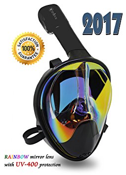 Full Face Mask For Snorkeling- Easy Breath- 180⁰ Panoramic Seaview- Rainbow Mirror Lenses HD- Design Scuba Mask- Anti-Leak & Anti-Fog- Diving Mask- Adjustable Silicone Straps