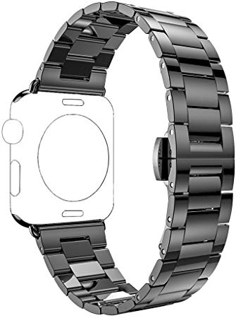 PUGO TOP Strap Compatible for Apple Watch Series 5/4/3/2/1,Solid Stainless Steel Metal Unique Polishing Process Business Replacement Band with Durable Folding Clasp for Apple Watch